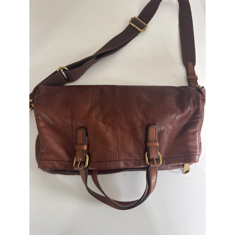 FOSSIL Explorer Brown Leather Foldover Shoulder Messenger Crossbody Bag Hobo Vtg - Picture 7 of 13